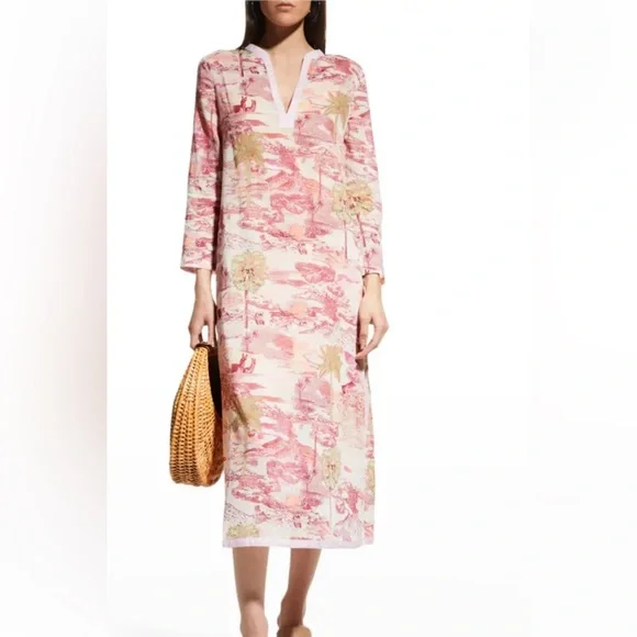 NWT Emporio Sirenuse Positano Giada Long Caftan Blue Vesuvius Print.  42/Med/6 - Picture 7 of 7